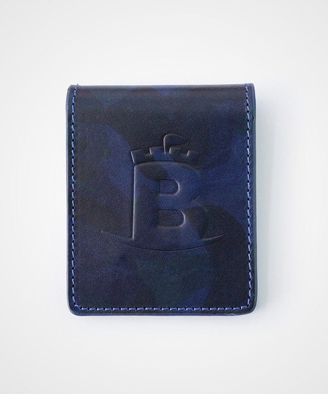 Baron Camouflage Money Clip in Blue, showcasing its sleek design and powerful magnet.