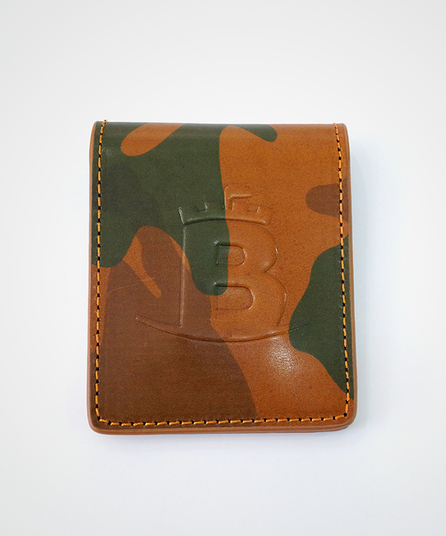 Baron Camouflage Money Clip in Brown, featuring a sleek design and powerful magnet for secure cash holding.