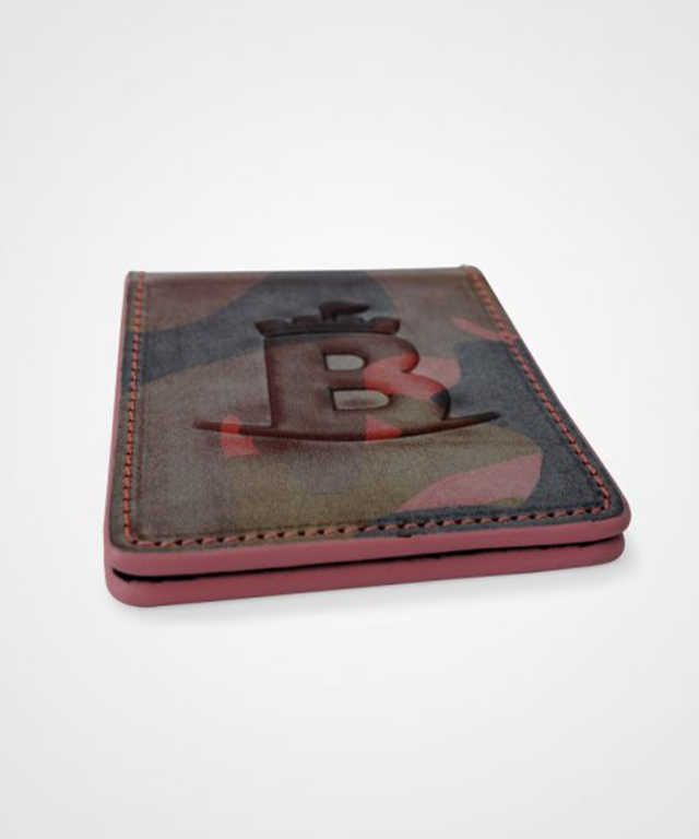 Baron Camouflage Money Clip in Pink, featuring a sleek design and powerful magnet for secure cash and card storage.