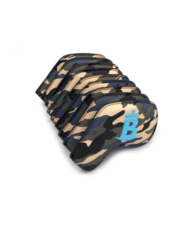 Baron Meraki Edition Iron Headcover in Camouflage Blue, showcasing a stylish design and durable synthetic leather material.