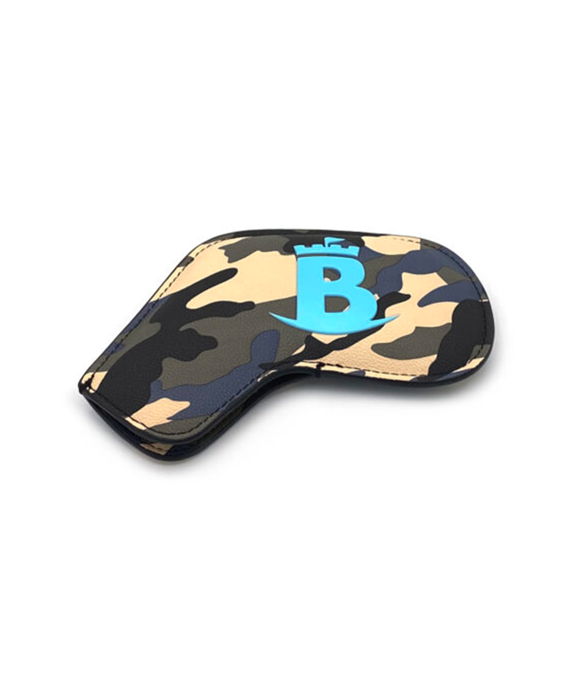 Baron Meraki Edition Iron Headcover in Camouflage Blue, showcasing a stylish design and durable synthetic leather material.