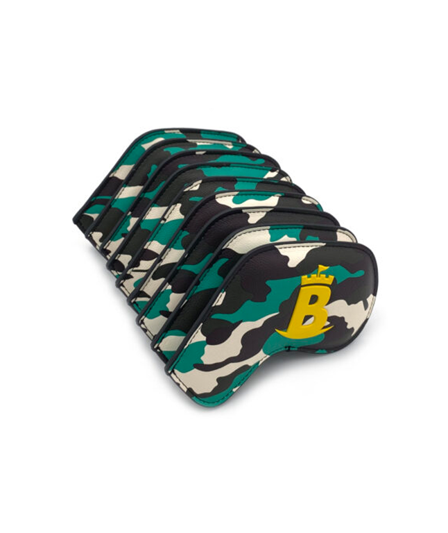 Baron Meraki Edition Iron Headcover in Camouflage Green, showcasing its unique design and synthetic leather material.