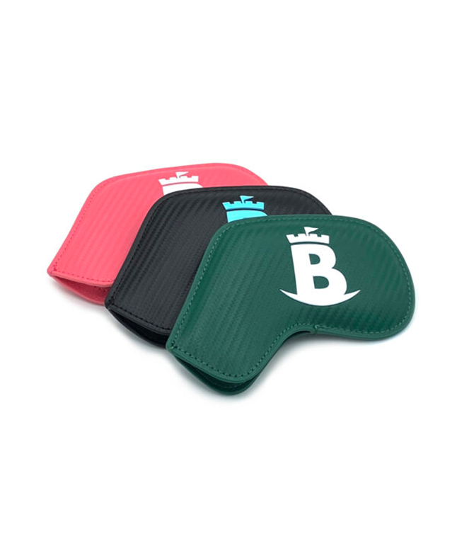 Baron Meraki Edition Iron Headcover in mixed colors: black, green, and pink, showcasing its stylish design and durable synthetic leather material.