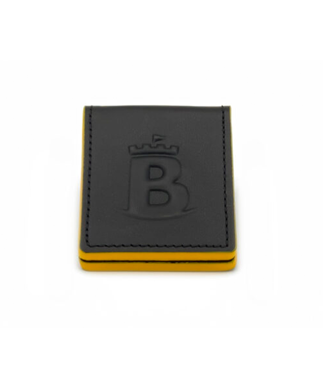 Baron Money Clip in yellow, made of natural cowhide with a sleek design and strong magnets, perfect for holding cash securely.