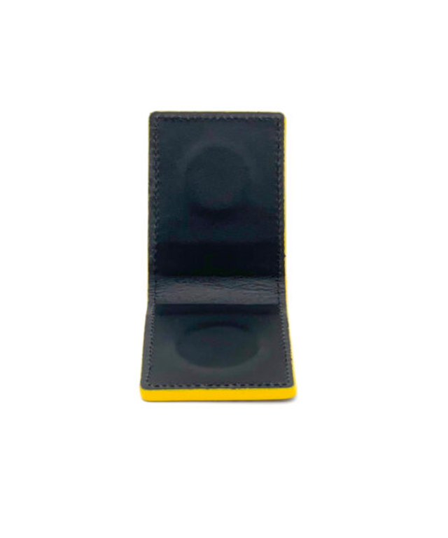 Baron Money Clip in yellow, made of natural cowhide with a sleek design and strong magnets, perfect for holding cash securely.