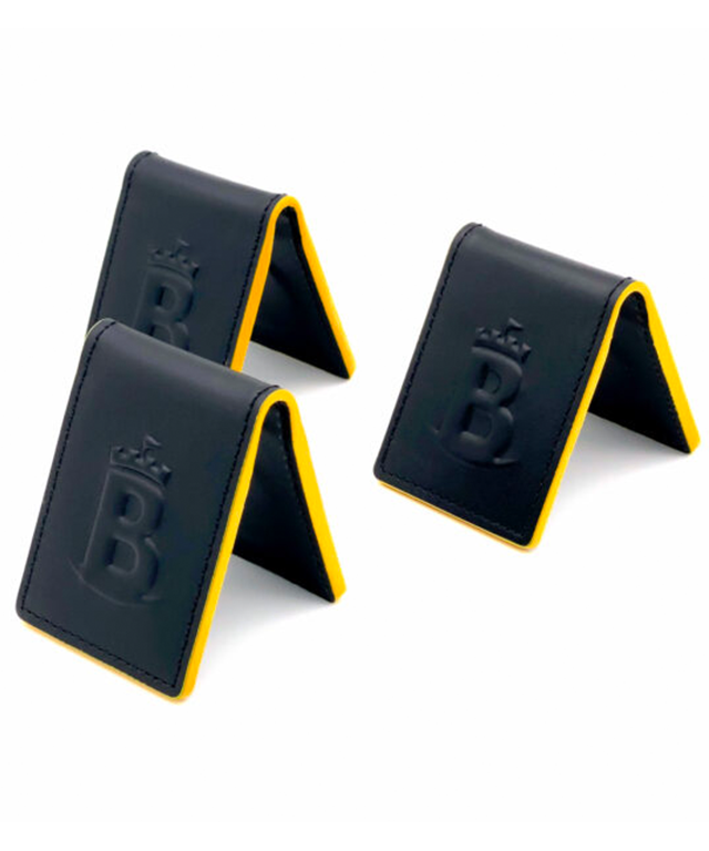 Baron Money Clip in yellow, made of natural cowhide with a sleek design and strong magnets, perfect for holding cash securely.