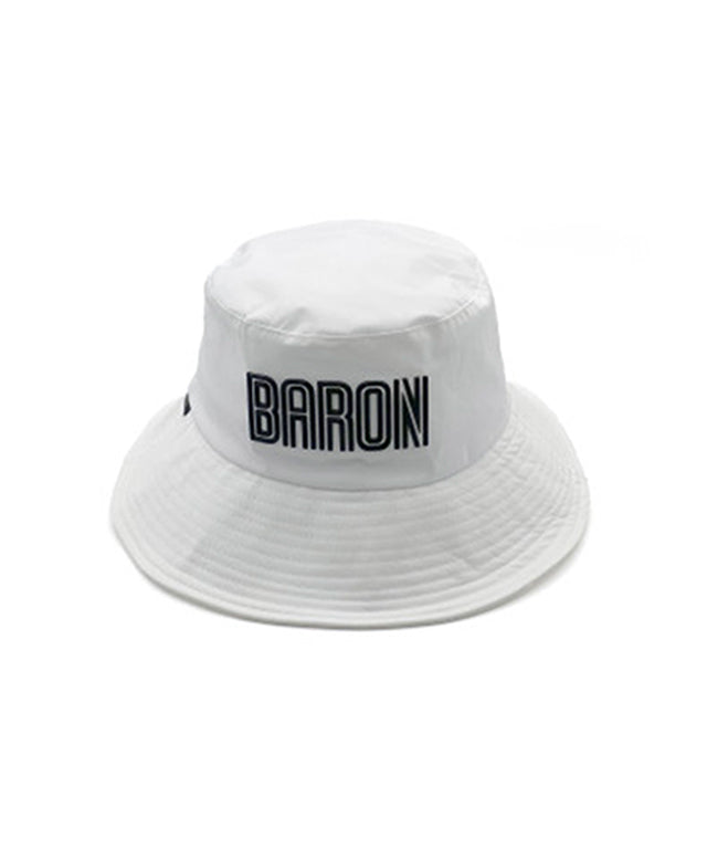 Baron X Steven Wilson Wide Bucket Hat in black and white, featuring unique typography and adjustable brim for custom styling.