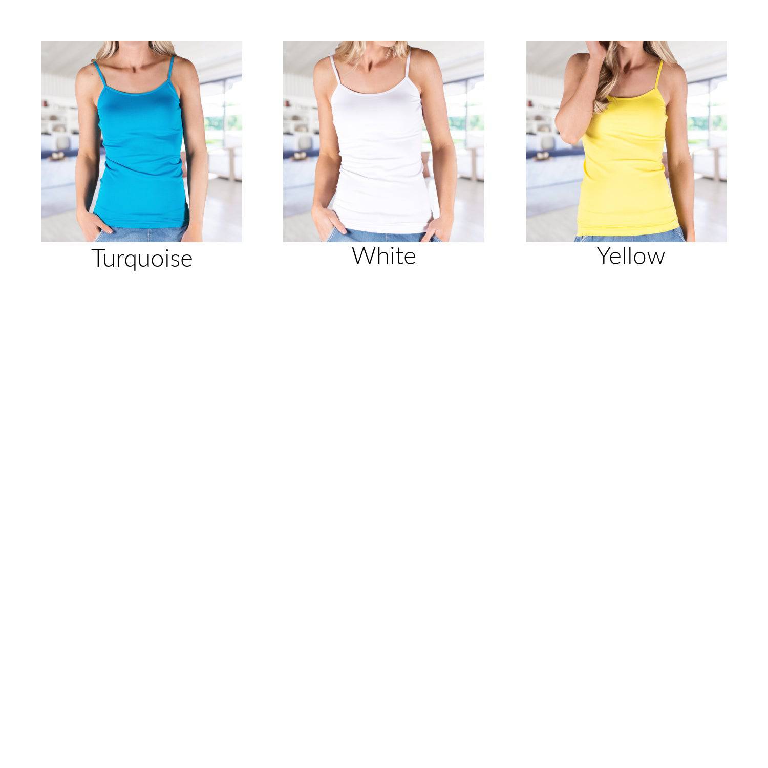 Basic Layering Cami in various colors, featuring scoop neck and seamless design, ideal for layering and versatile wear.