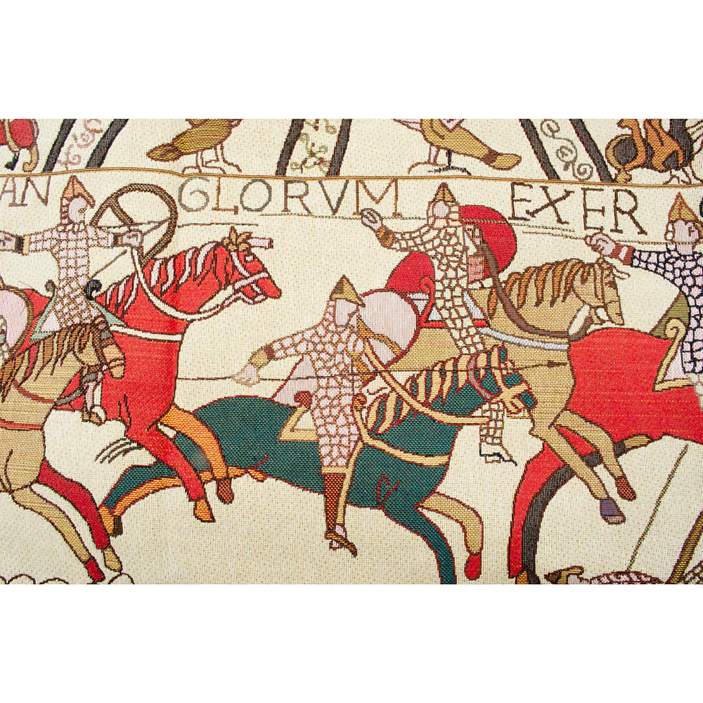 Bayeux Hastings Battle wall hanging, 144cm x 45cm, showcasing intricate medieval artwork depicting the Battle of Hastings.