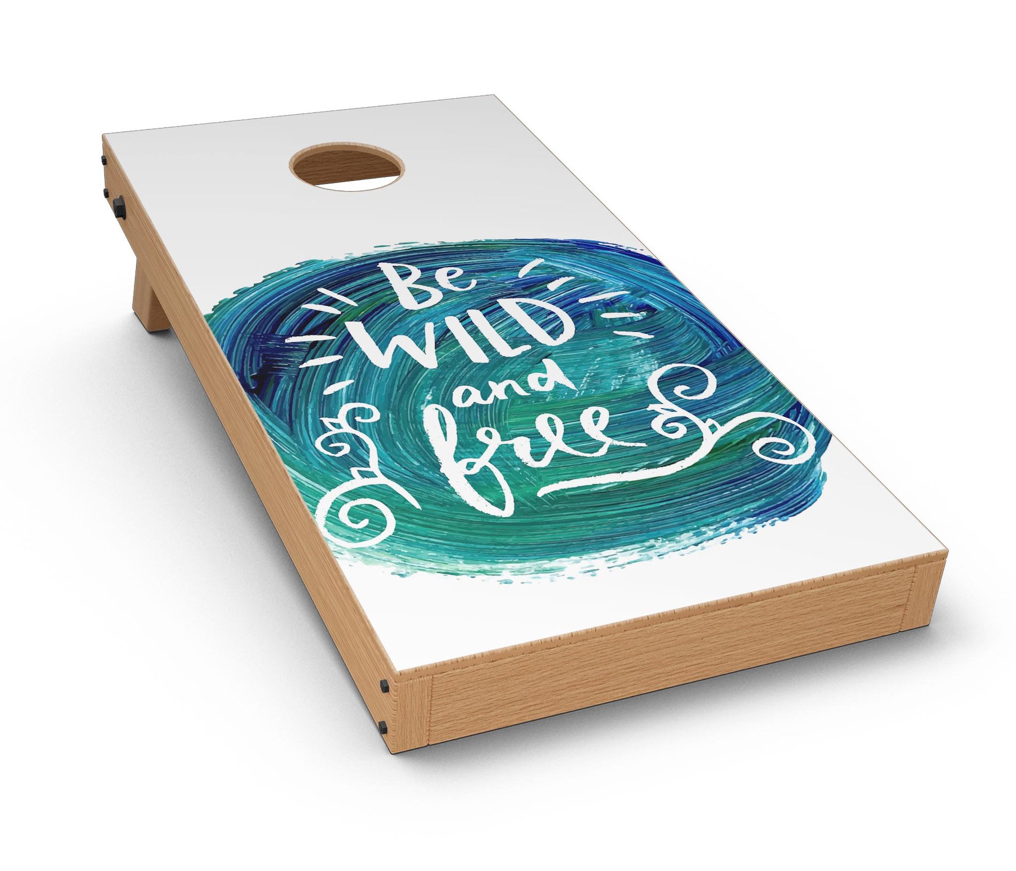 Be Wild and Free CornHole Board Skin Decal Kit featuring vibrant designs for personalized Cornhole boards.