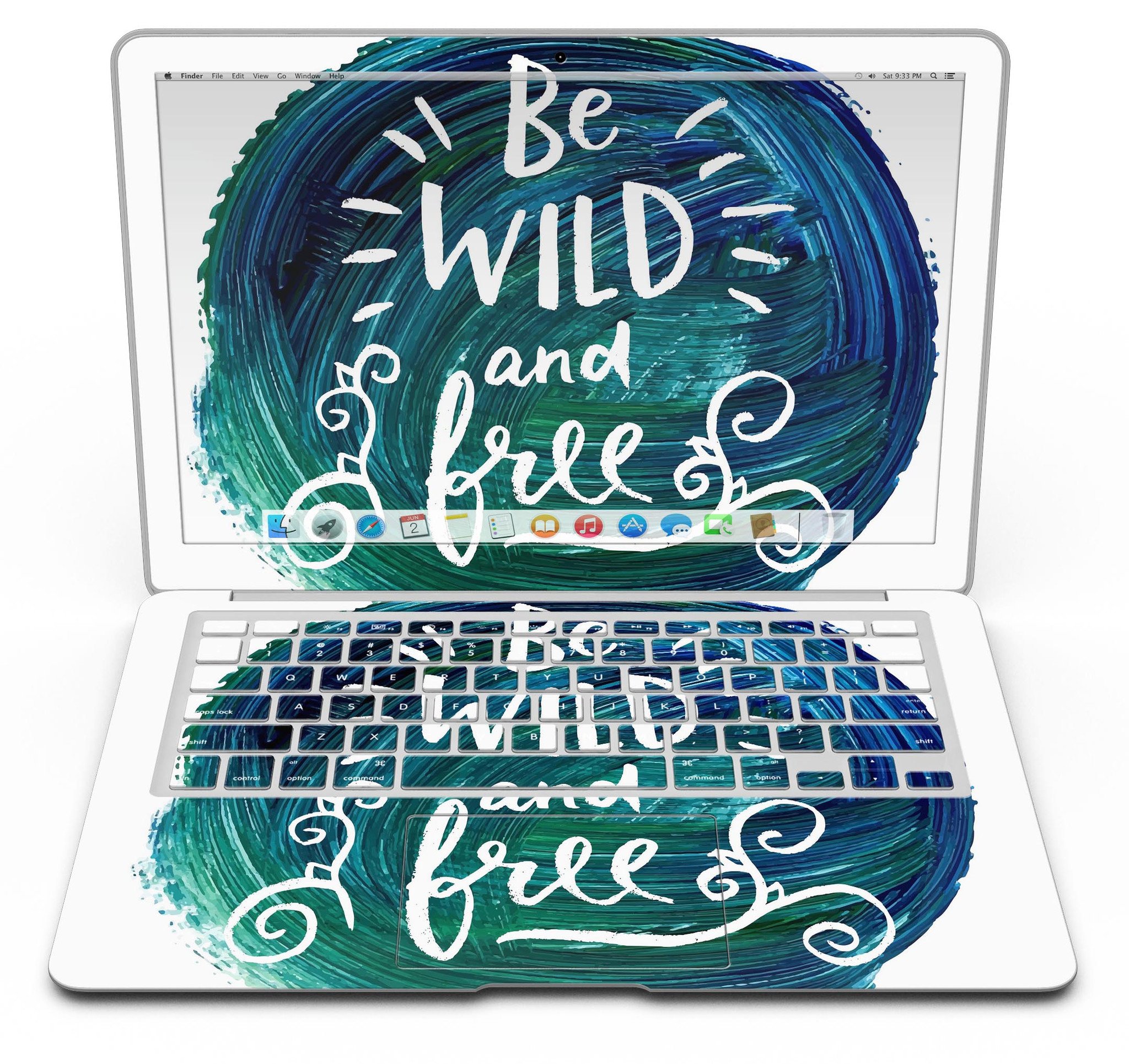 Be Wild and Free MacBook Air Skin Kit showcasing vibrant design and premium vinyl material.