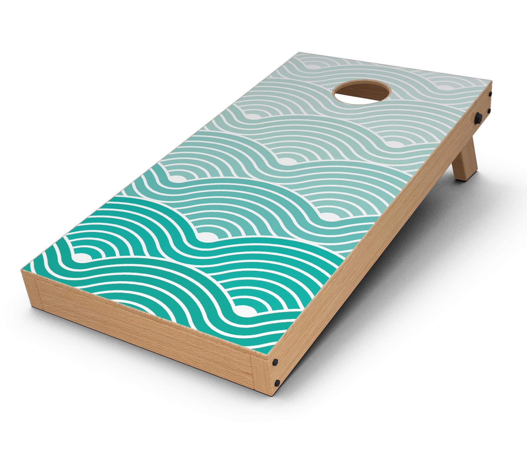 Beach-themed Cornhole board skin decal kit featuring waves design, perfect for summer outdoor games.