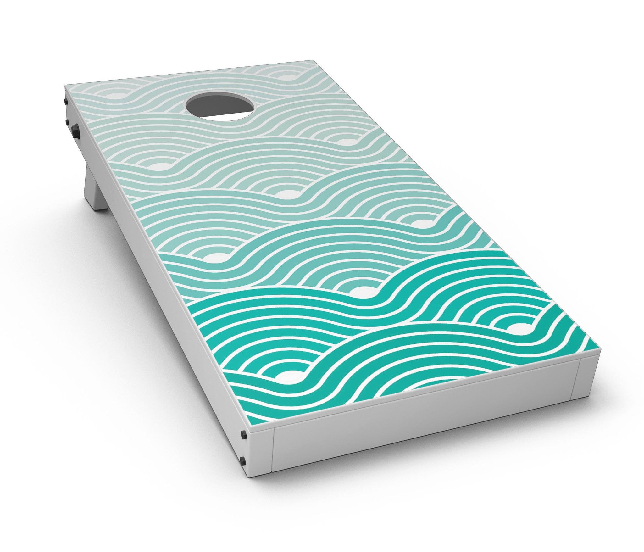 Beach-themed Cornhole board skin decal kit featuring waves design, perfect for summer outdoor games.