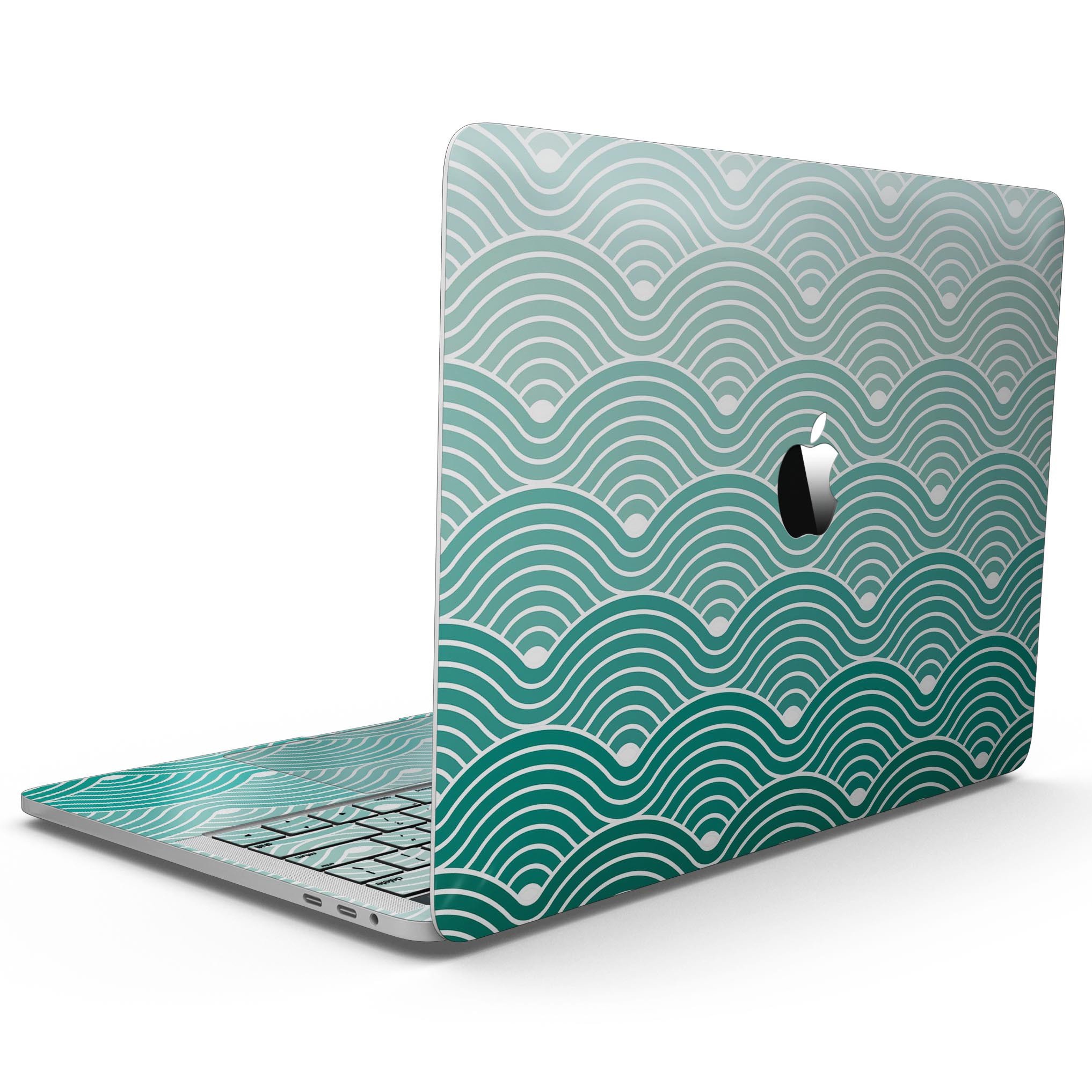 Beach Hotel Wallpaper Waves skin kit for MacBook Pro, showcasing vibrant ocean waves design on a sleek vinyl surface.