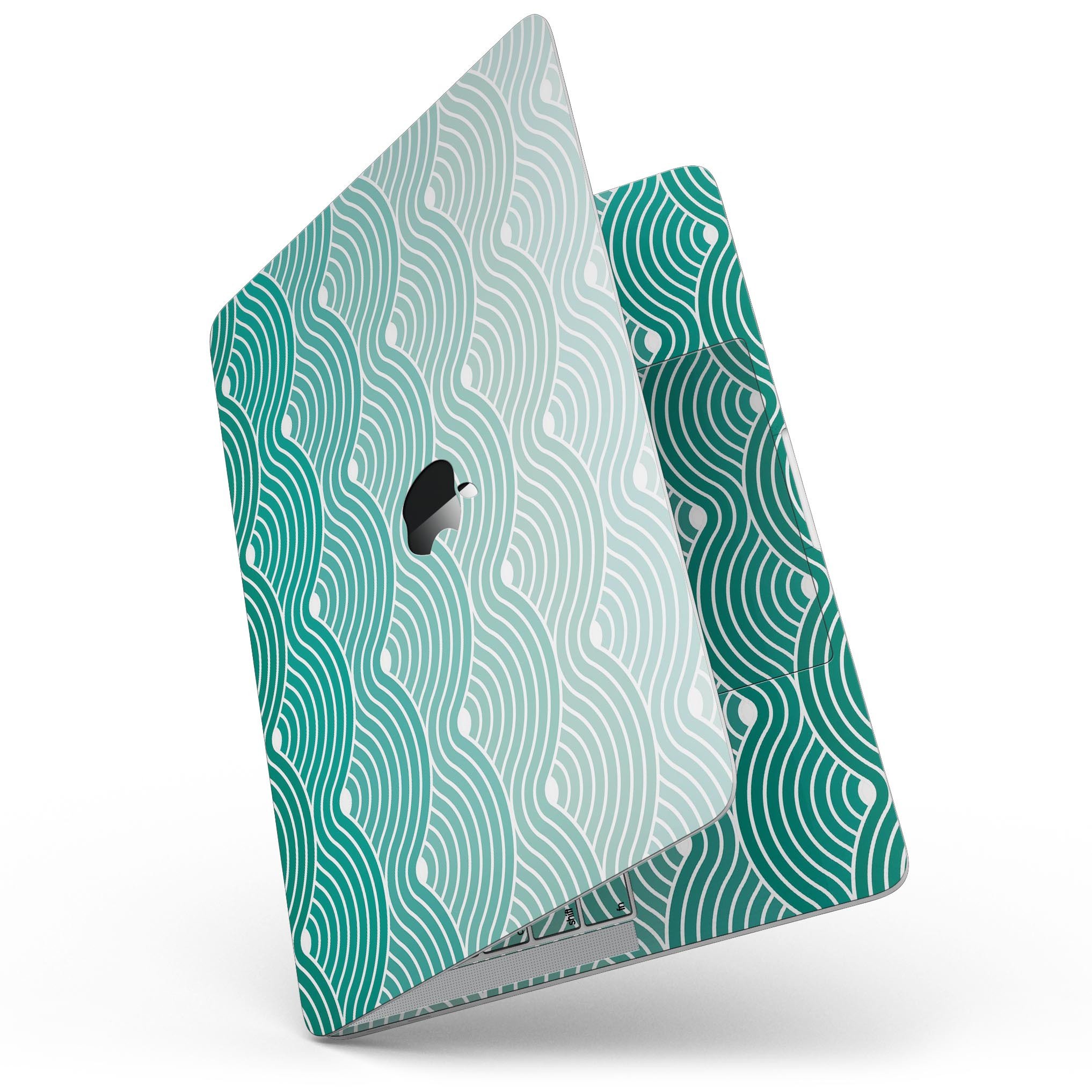 Beach Hotel Wallpaper Waves skin kit for MacBook Pro, showcasing vibrant ocean waves design on a sleek vinyl surface.