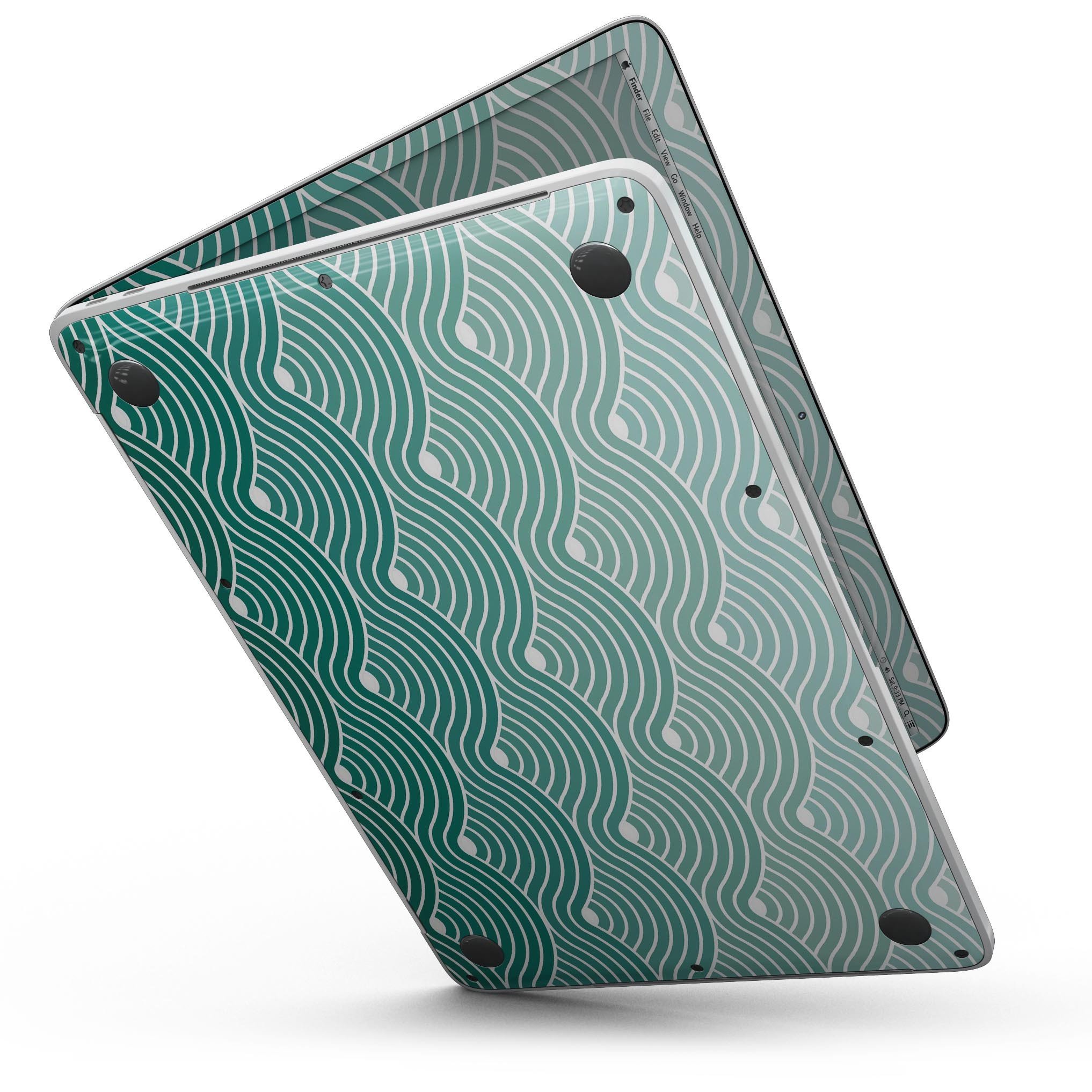 Beach Hotel Wallpaper Waves skin kit for MacBook Pro, showcasing vibrant ocean waves design on a sleek vinyl surface.