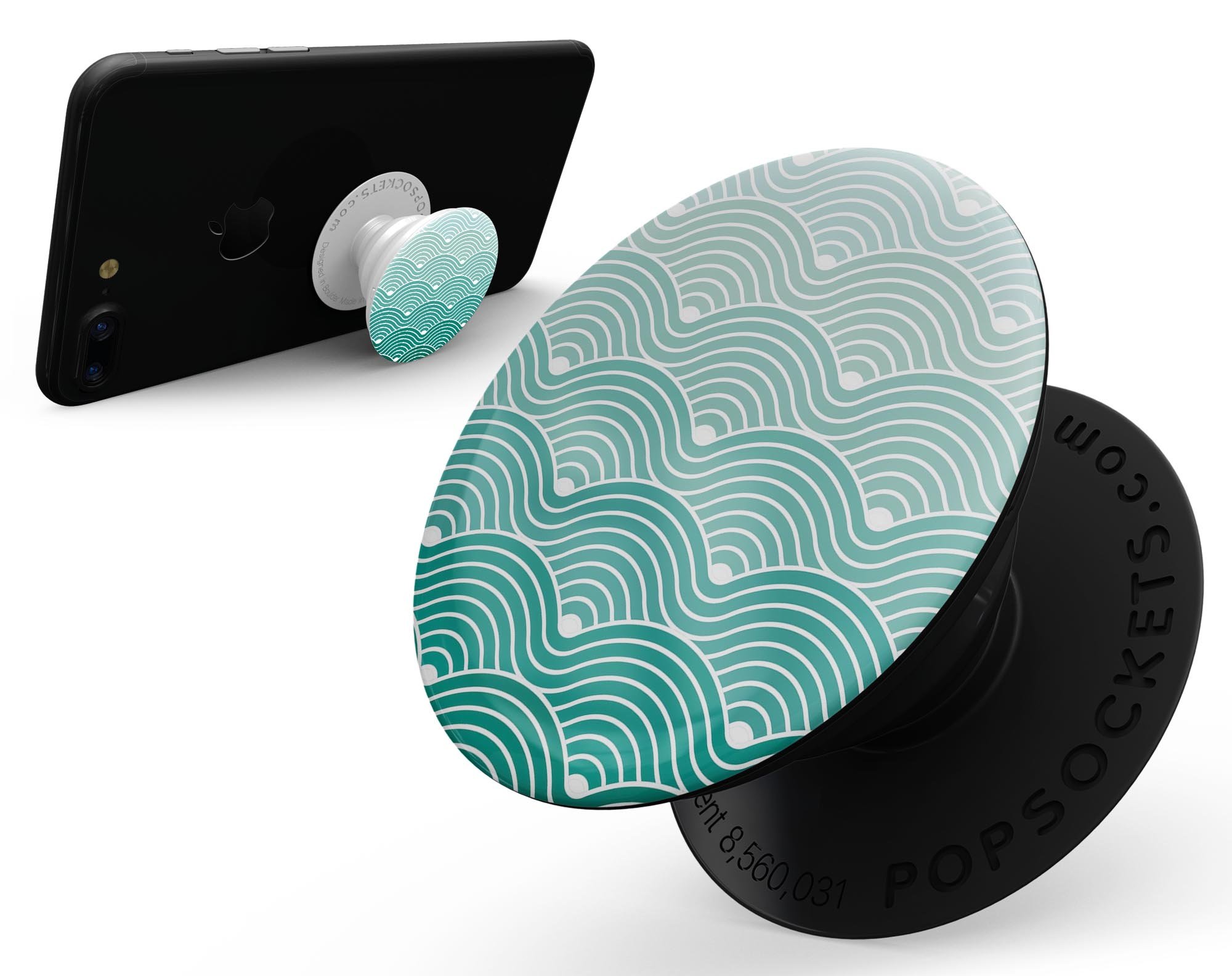 Beach Hotel Wallpaper Waves skin kit for PopSockets, featuring vibrant beach-themed design on premium vinyl material.