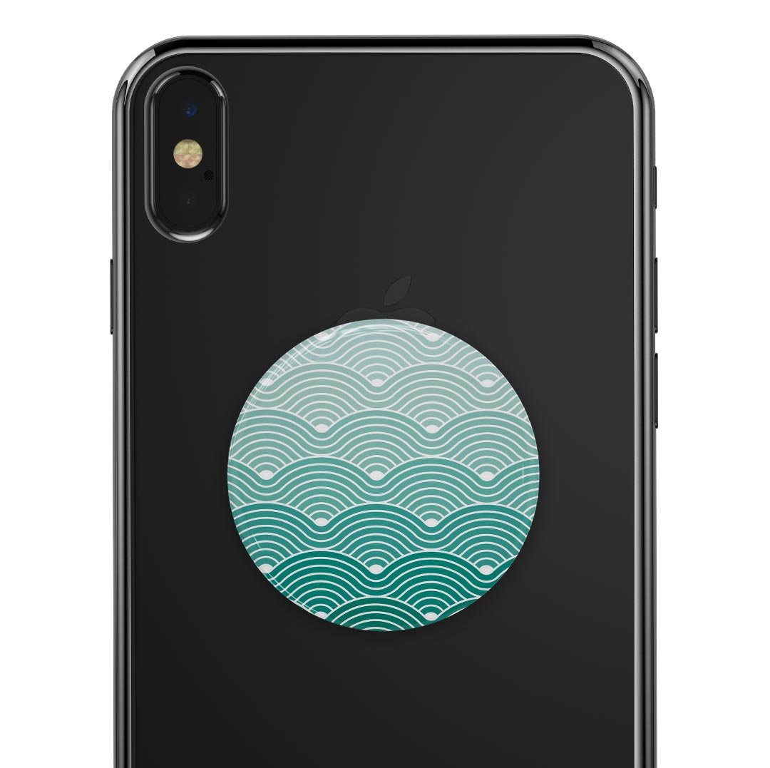 Beach Hotel Wallpaper Waves skin kit for PopSockets, featuring vibrant beach-themed design on premium vinyl material.