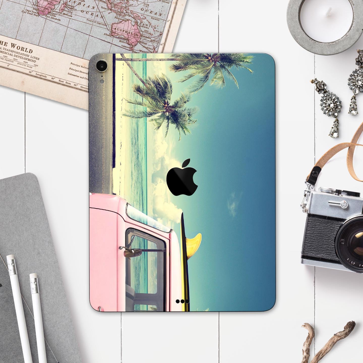 Beach Trip full body skin decal for Apple iPad Pro 12.9" and 11", featuring vibrant beach-themed design and premium 3M materials.