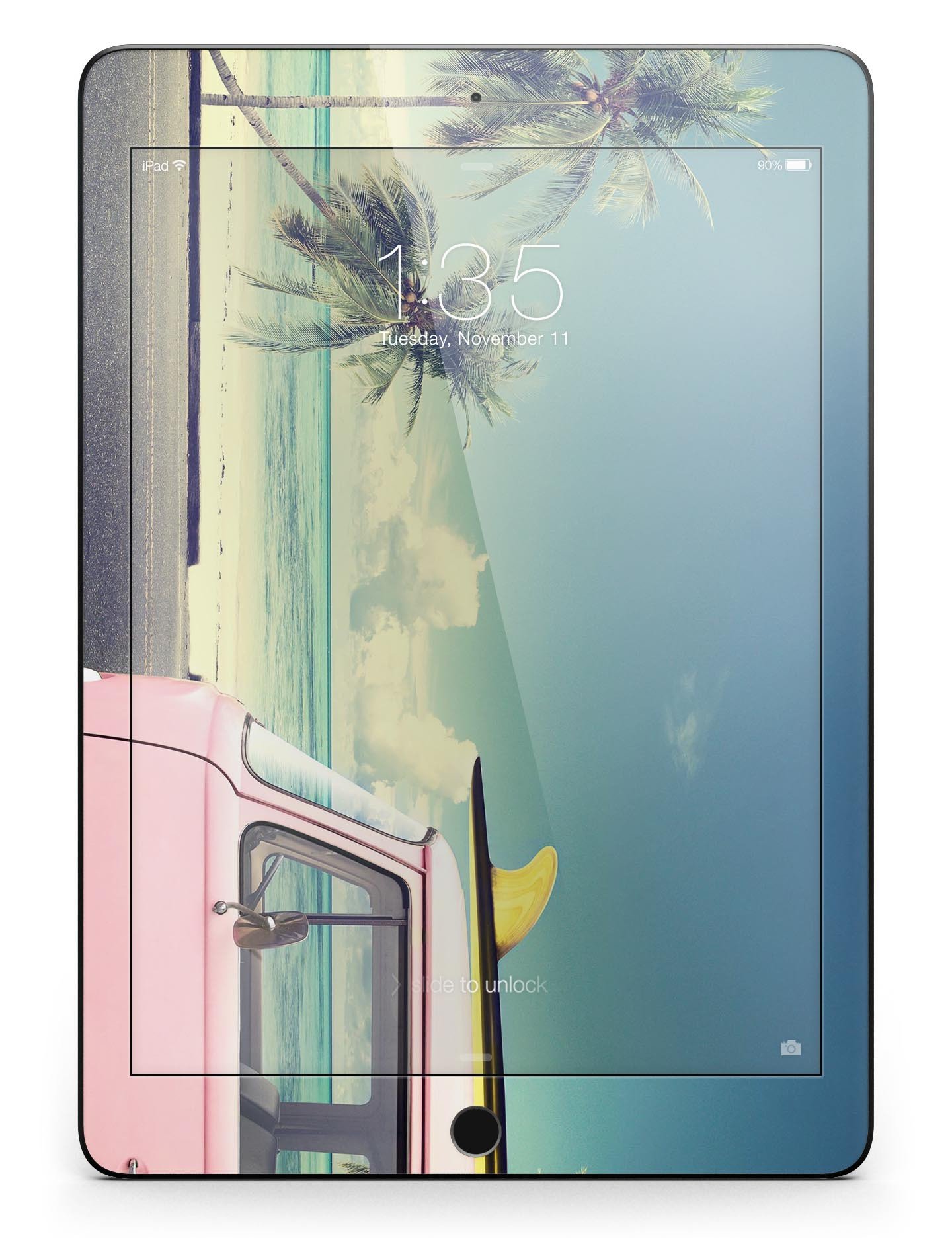 Beach Trip Full Body Skin for iPad Pro, featuring a vibrant beach design, available in glossy and matte finishes, fits 9.7" and 12.9" models.