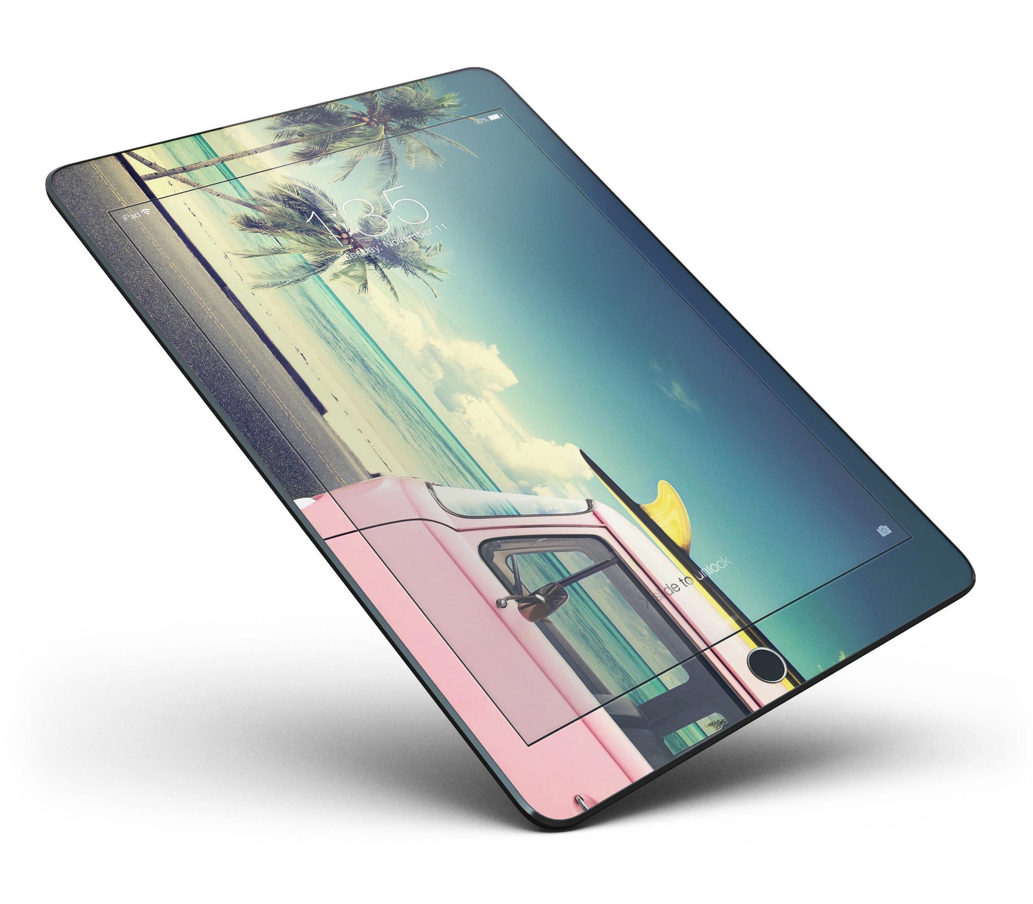 Beach Trip Full Body Skin for iPad Pro, featuring a vibrant beach design, available in glossy and matte finishes, fits 9.7" and 12.9" models.