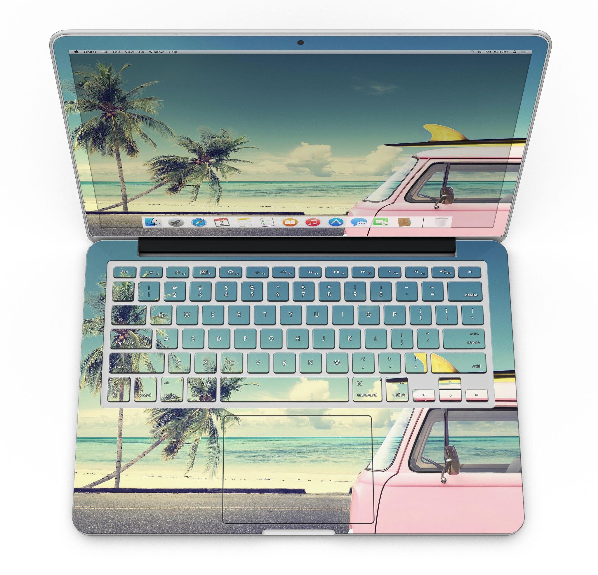 Beach Trip skin kit for MacBook Pro with Retina Display, showcasing vibrant design and premium vinyl material.