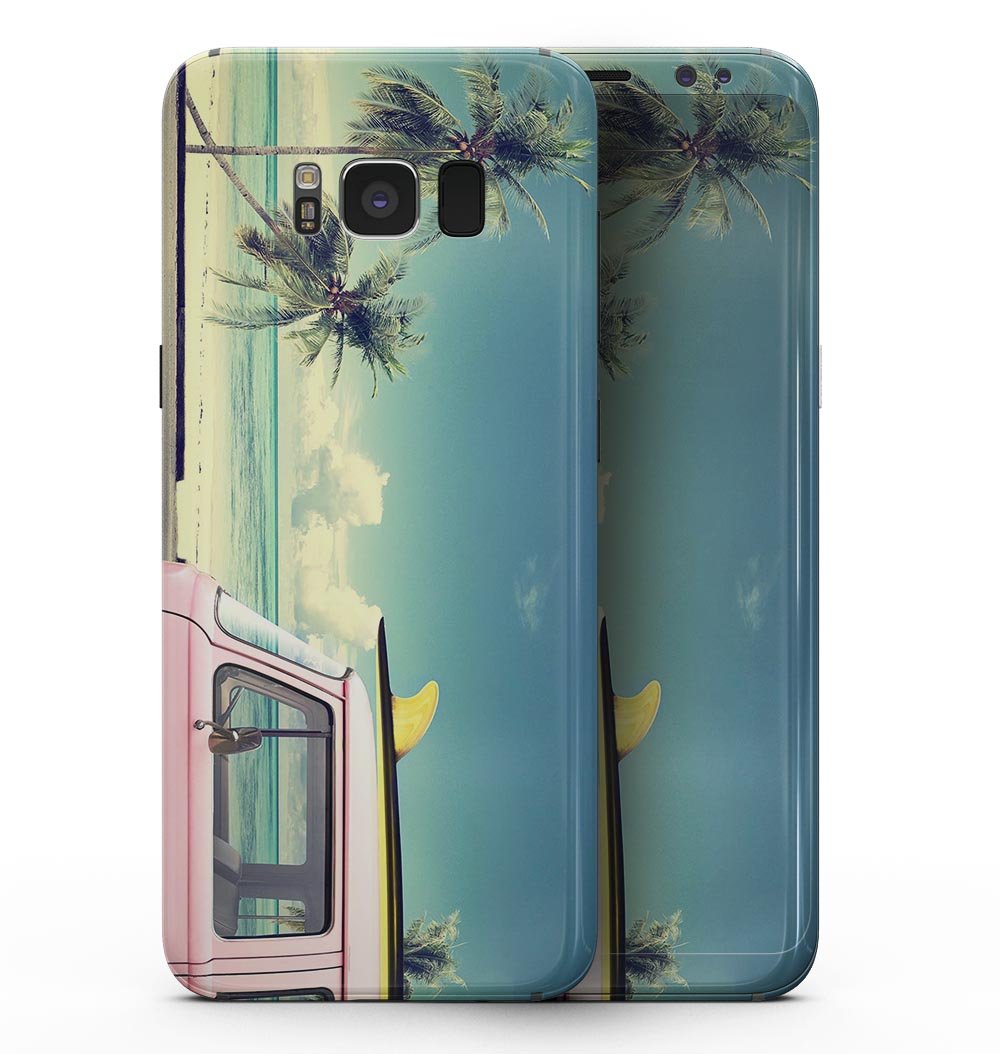 Samsung Galaxy S8 with Beach Trip full-body skin kit, showcasing vibrant design and sleek finish.