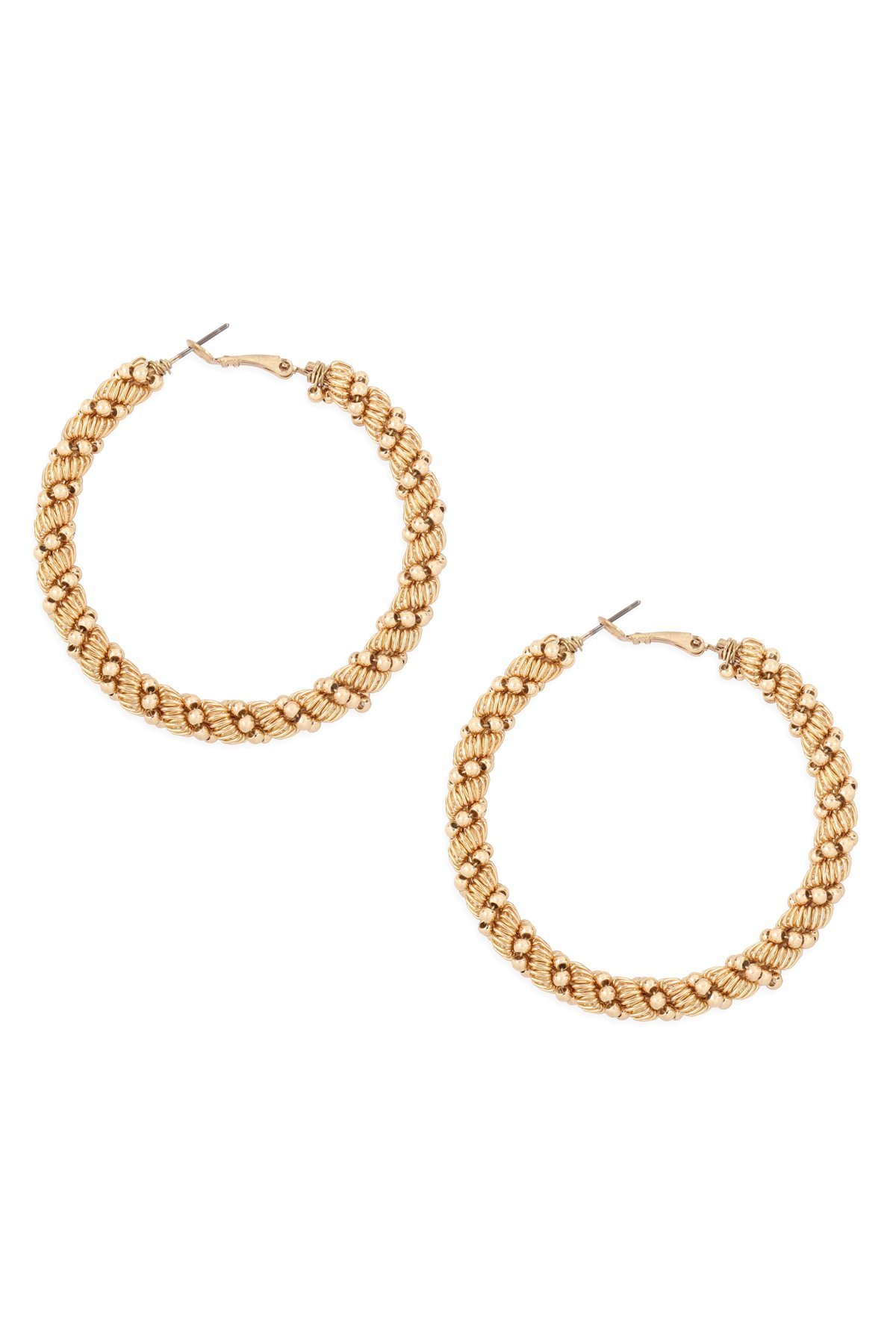 Elegant Bead Twisted Hoop Earrings featuring brass and colorful seed beads, perfect for any occasion.