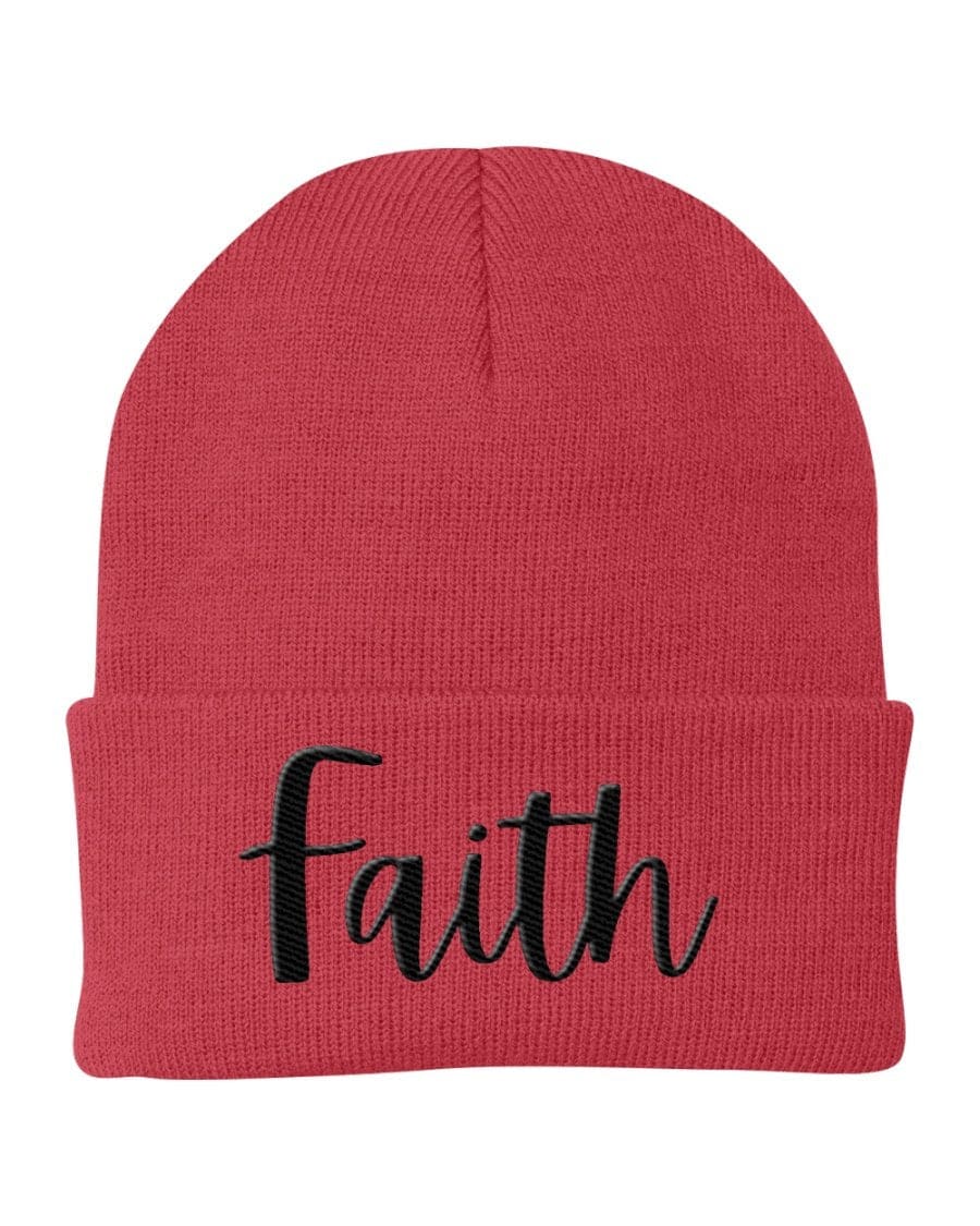 Black Beanie Knit Cap with Faith embroidery, showcasing a stylish and comfortable design suitable for all occasions.