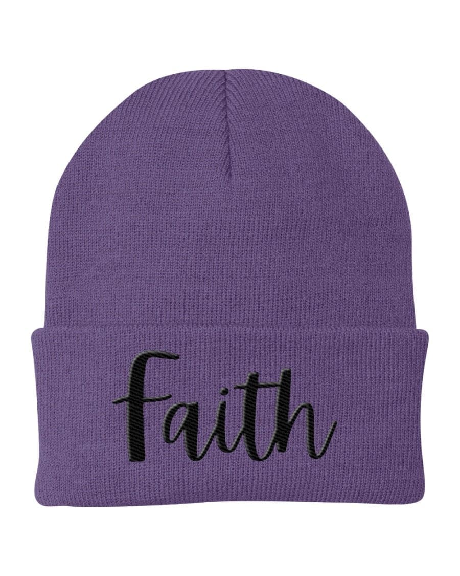 Black Beanie Knit Cap with Faith embroidery, showcasing a stylish and comfortable design suitable for all occasions.