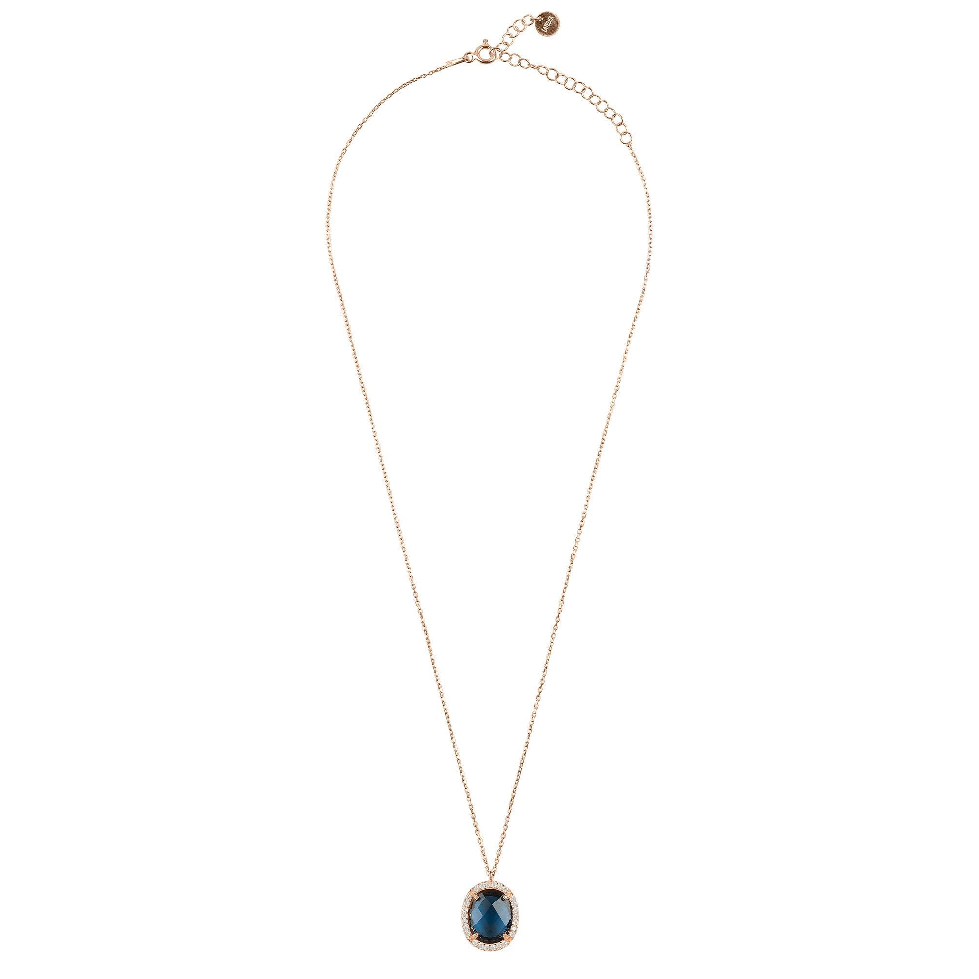 Beatrice Oval Gemstone Pendant Necklace in rose gold featuring a sapphire hydro centerpiece and cubic zirconia detailing.