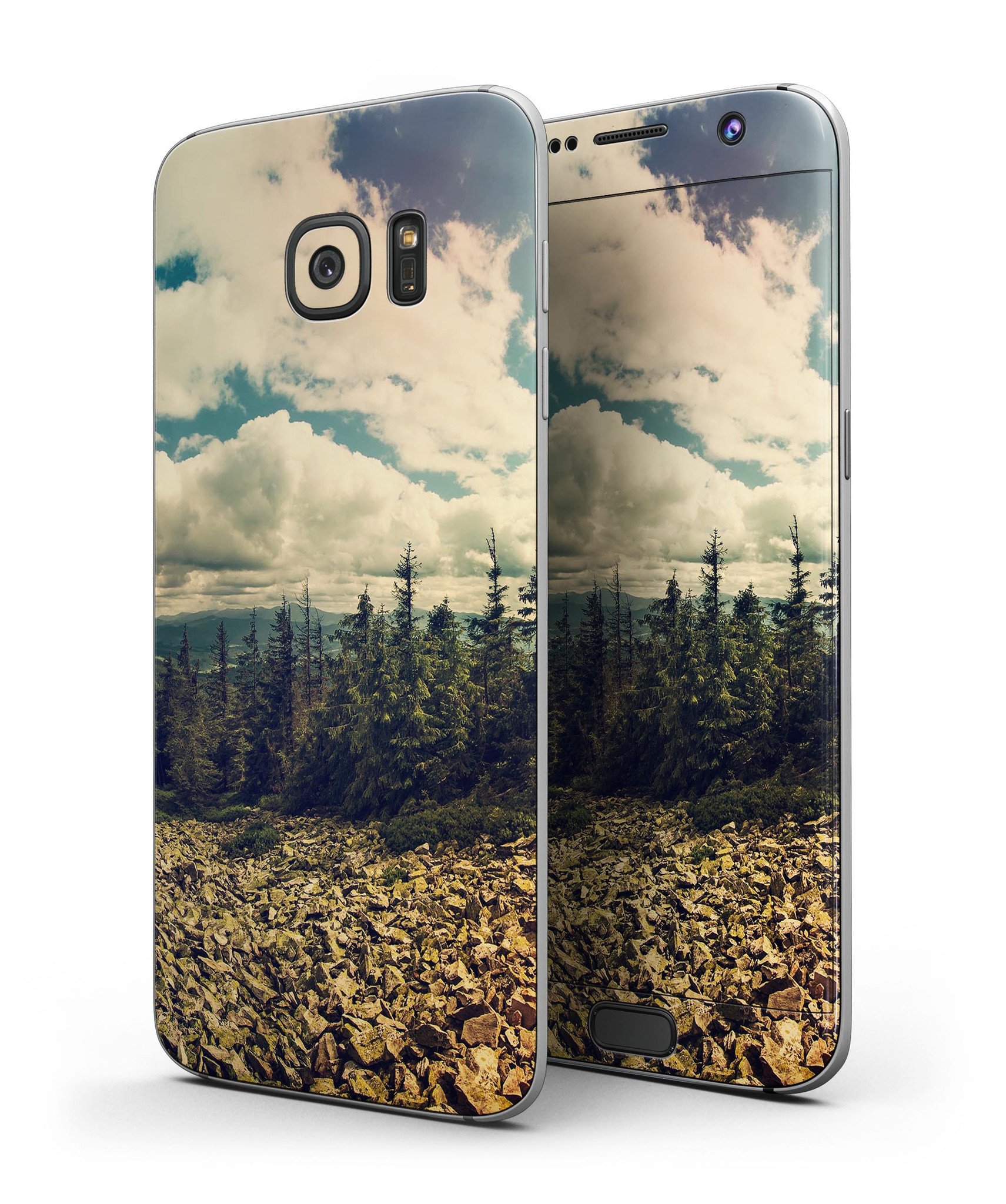 Beautiful Scenic Mountain View Skin-Kit for Samsung Galaxy S7/S7 Edge, showcasing vibrant mountain scenery on premium vinyl.