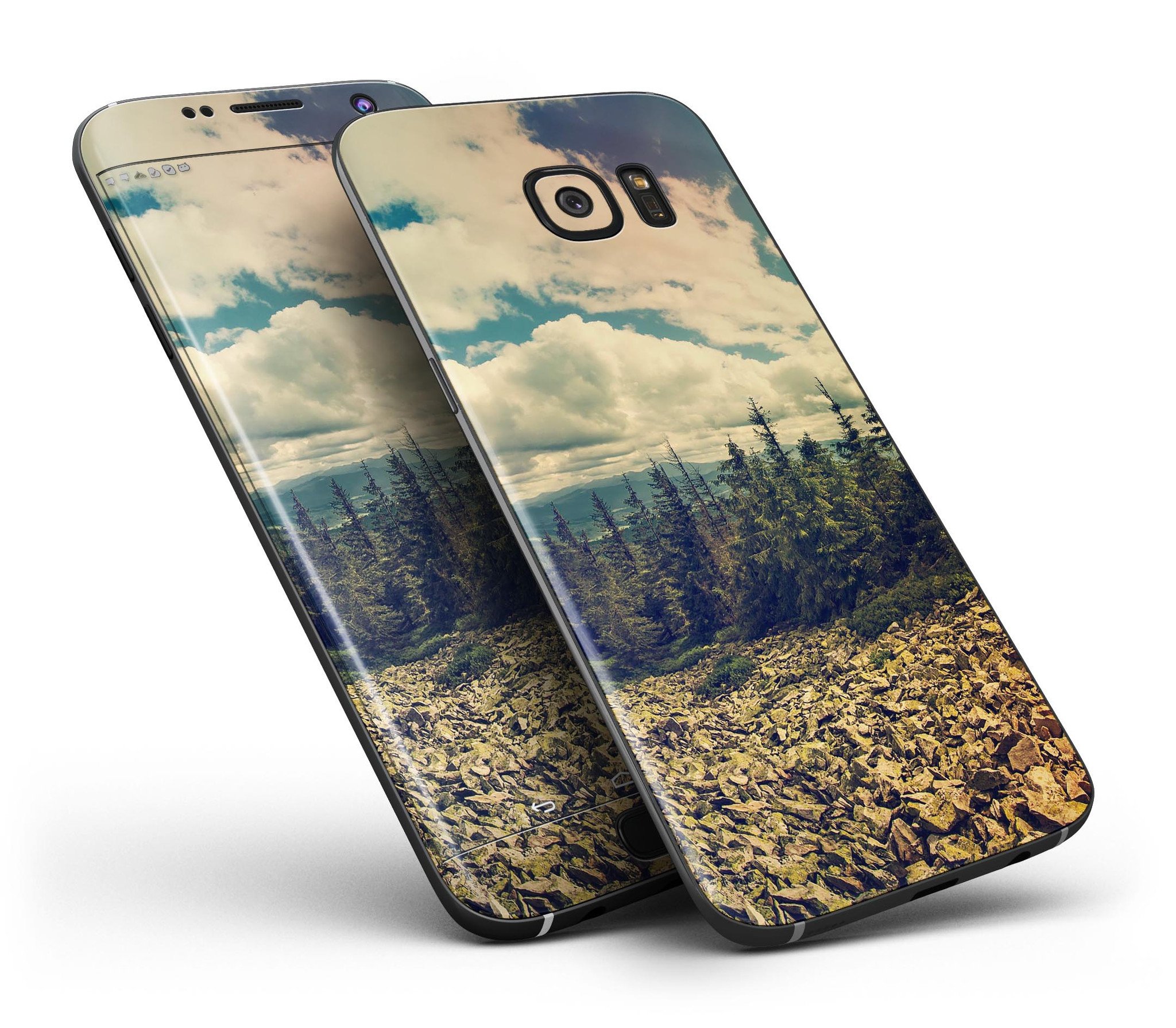 Beautiful Scenic Mountain View Skin-Kit for Samsung Galaxy S7/S7 Edge, showcasing vibrant mountain scenery on premium vinyl.