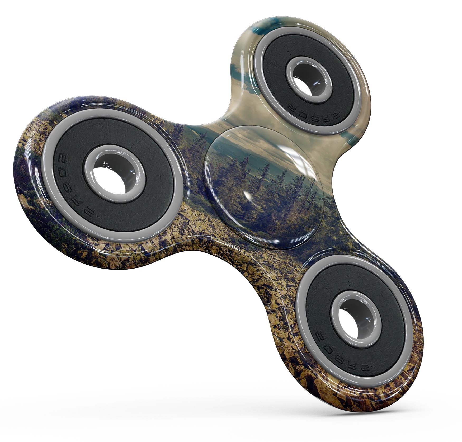 Beautiful Scenic Mountain View Full-Body Fidget Spinner Skin-Kit showcasing vibrant mountain scenery on durable vinyl.