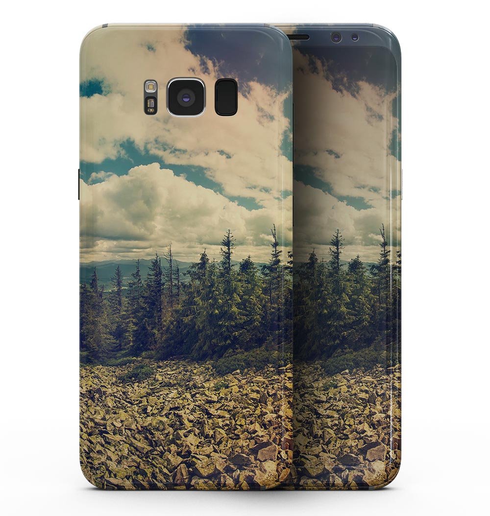 Samsung Galaxy S8 with Beautiful Scenic Mountain View skin, showcasing vibrant colors and a sleek design.