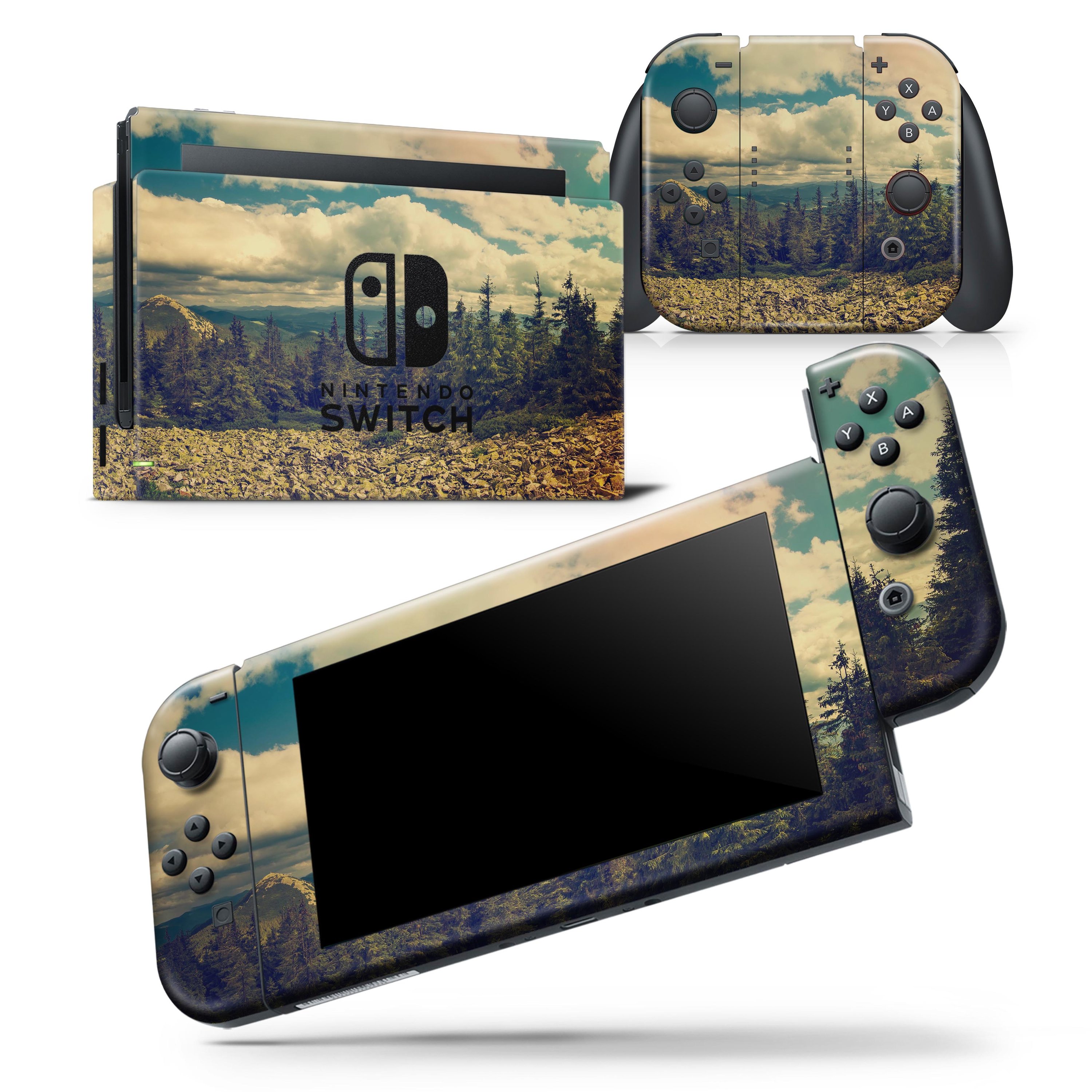 Beautiful Scenic Mountain View skin wrap decal for Nintendo Switch, showcasing vibrant mountain graphics and a sleek design.