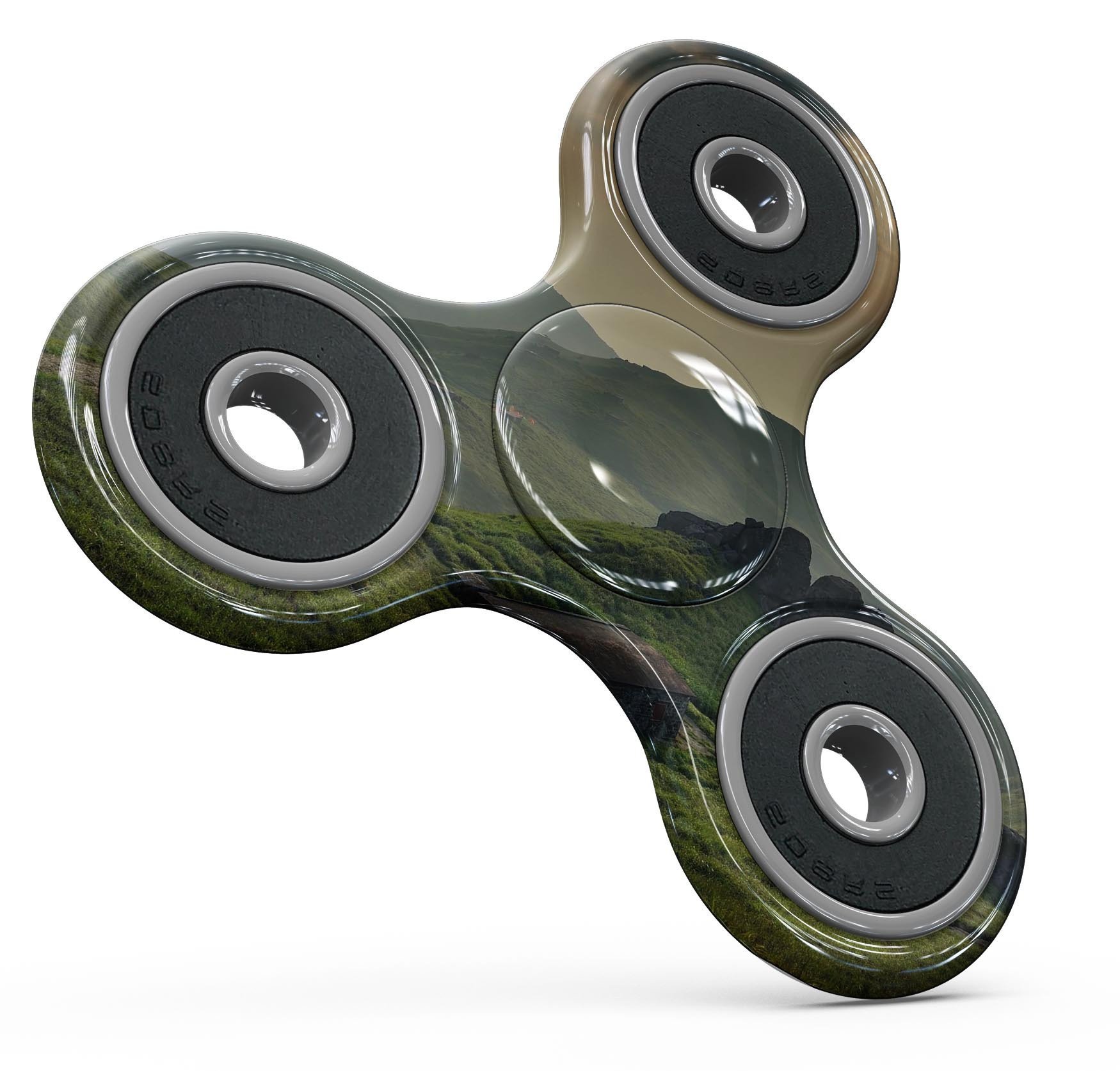 Beautiful countryside design full-body skin kit for fidget spinner, showcasing vibrant colors and intricate patterns.