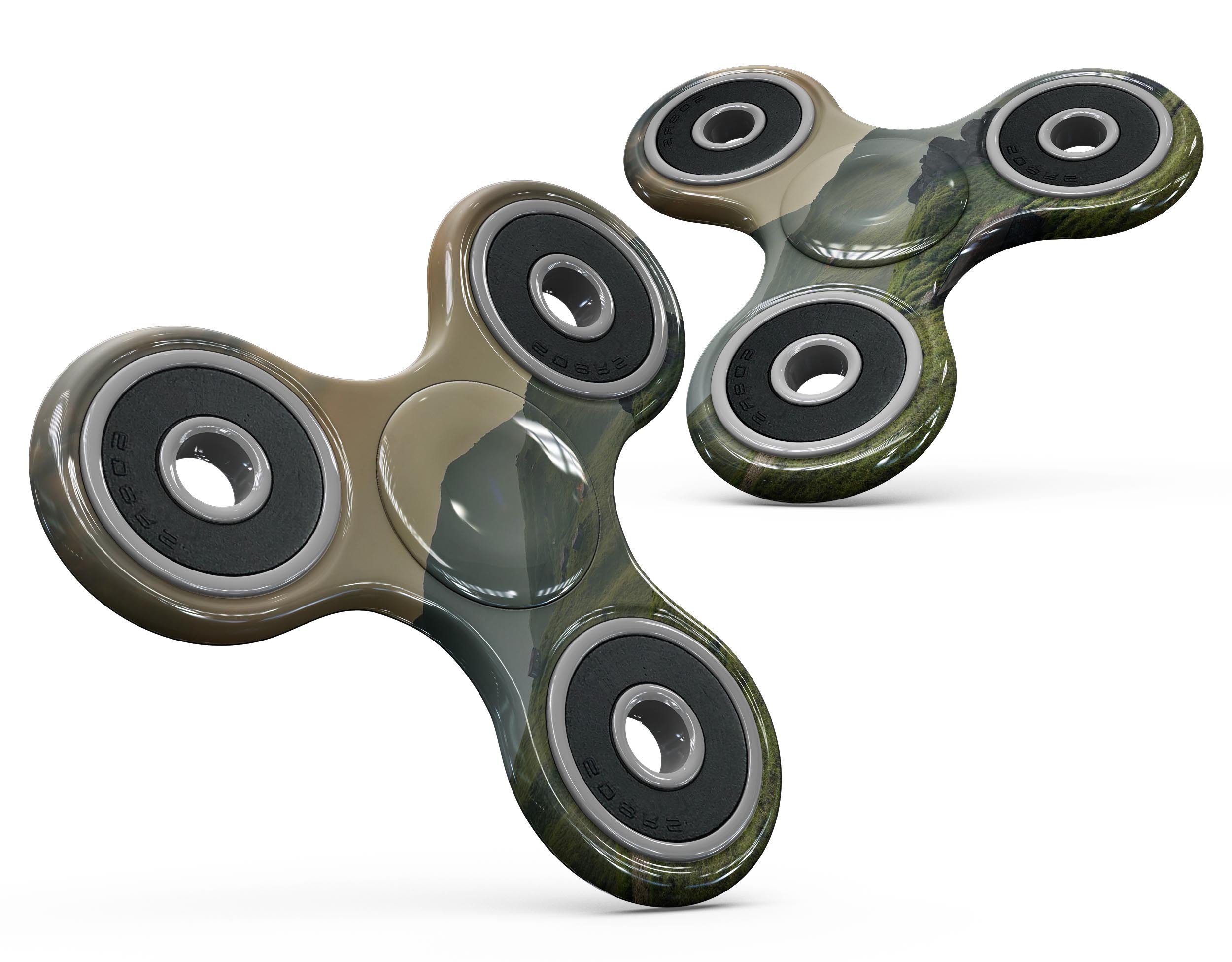 Beautiful countryside design full-body skin kit for fidget spinner, showcasing vibrant colors and intricate patterns.