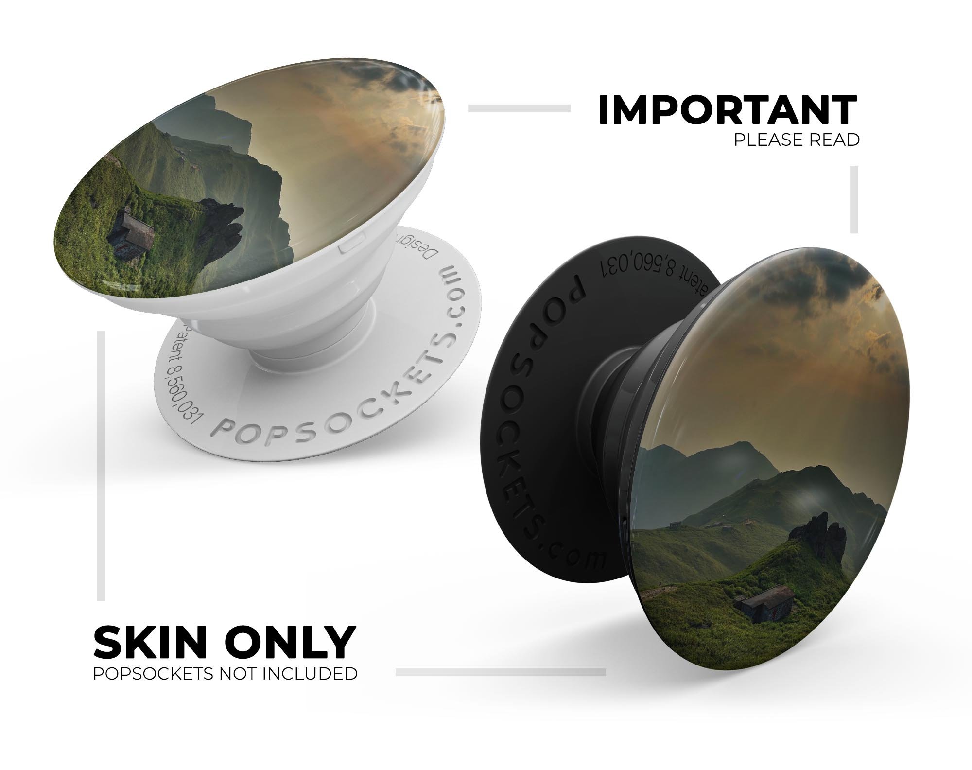 Beautiful Countryside Skin Kit for PopSockets featuring vibrant colors and a durable vinyl finish.