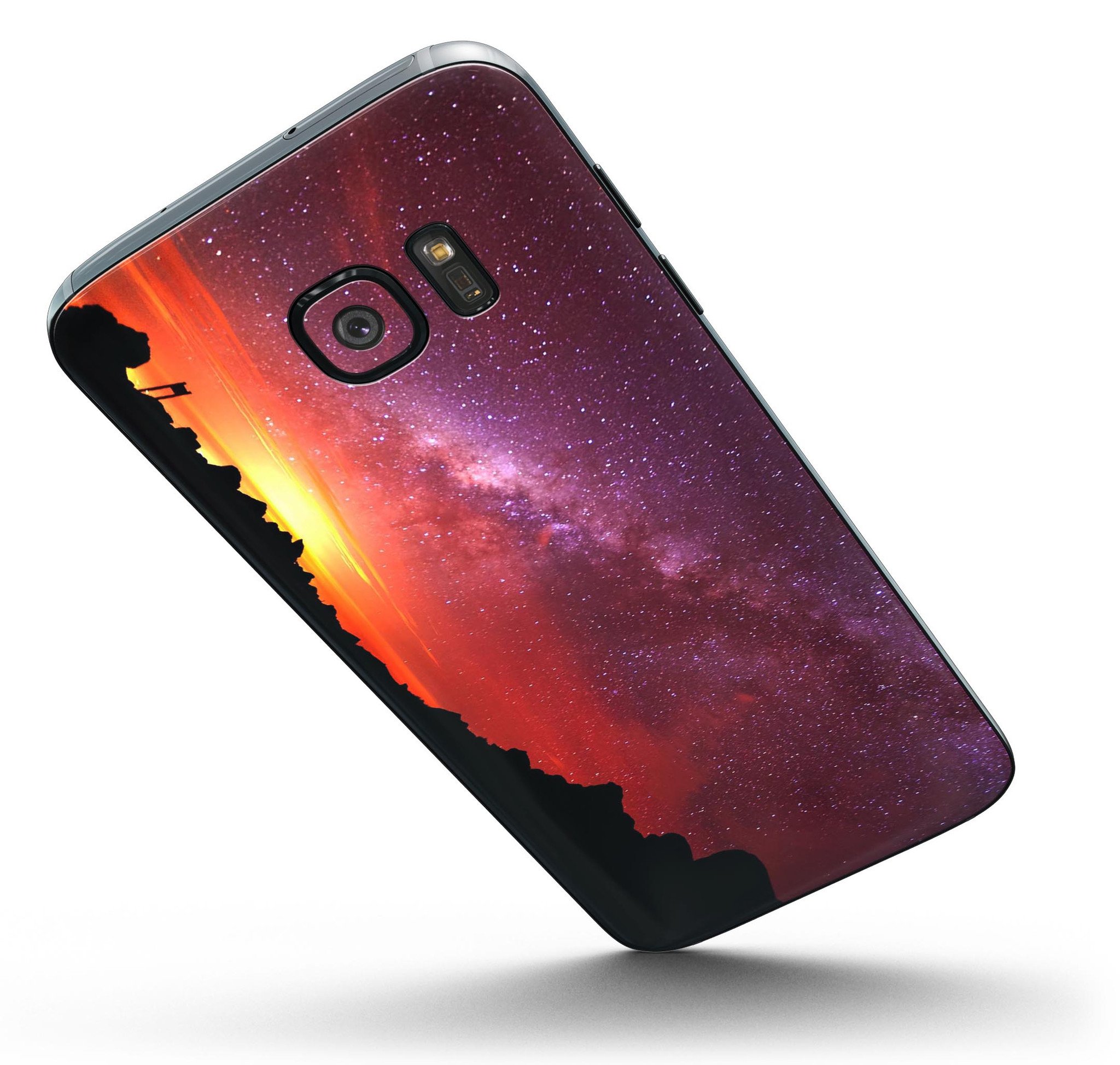 Beautiful Milky Way Sunset skin kit for Samsung Galaxy S7 and S7 Edge, showcasing vibrant colors and premium vinyl material.