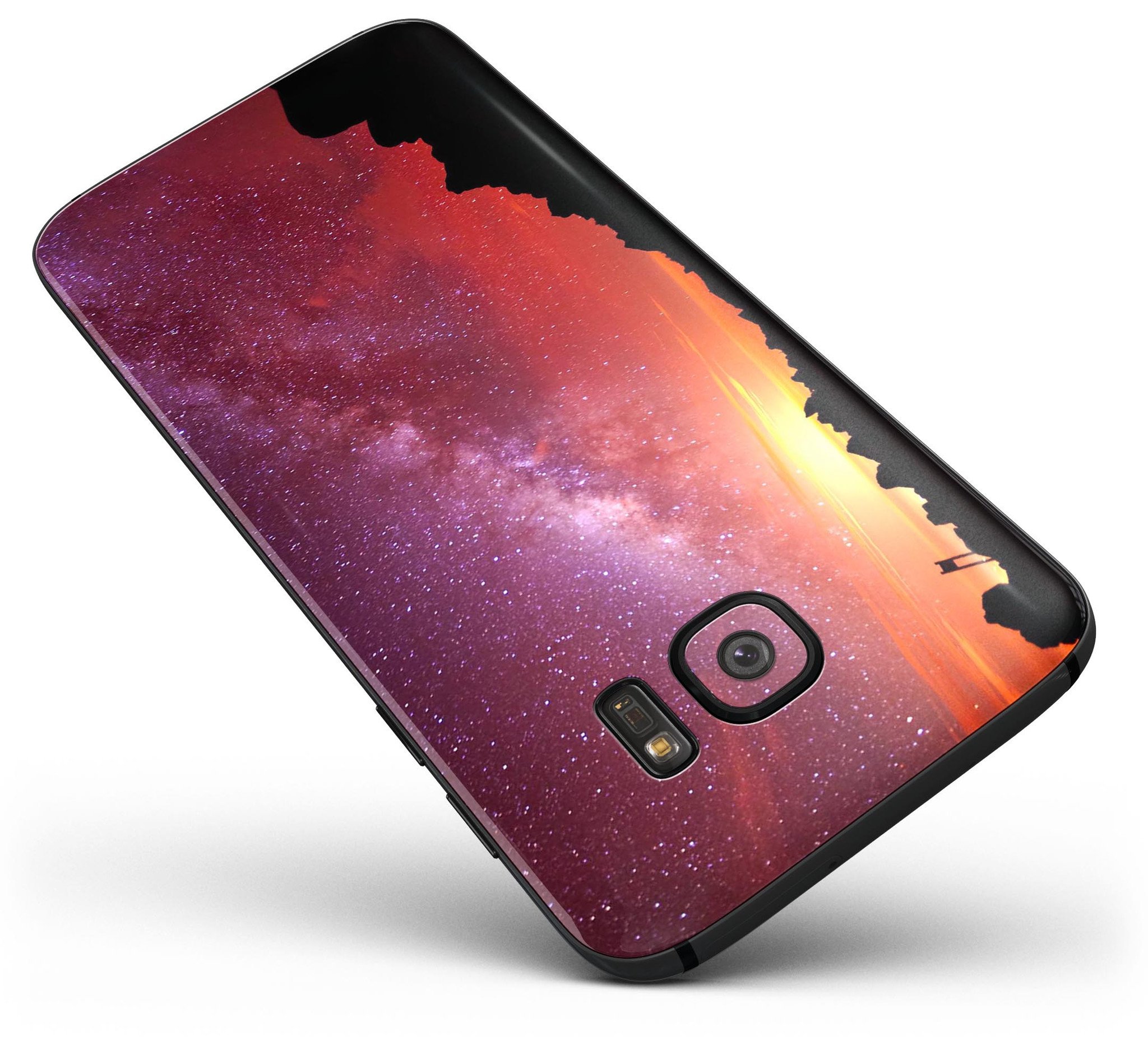 Beautiful Milky Way Sunset skin kit for Samsung Galaxy S7 and S7 Edge, showcasing vibrant colors and premium vinyl material.