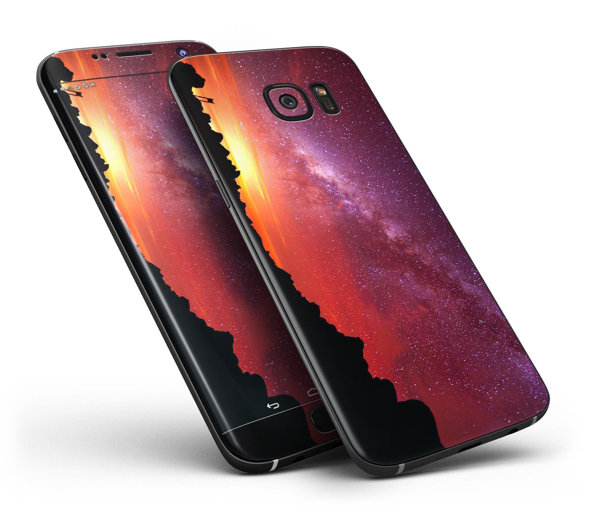 Beautiful Milky Way Sunset skin kit for Samsung Galaxy S7 and S7 Edge, showcasing vibrant colors and premium vinyl material.