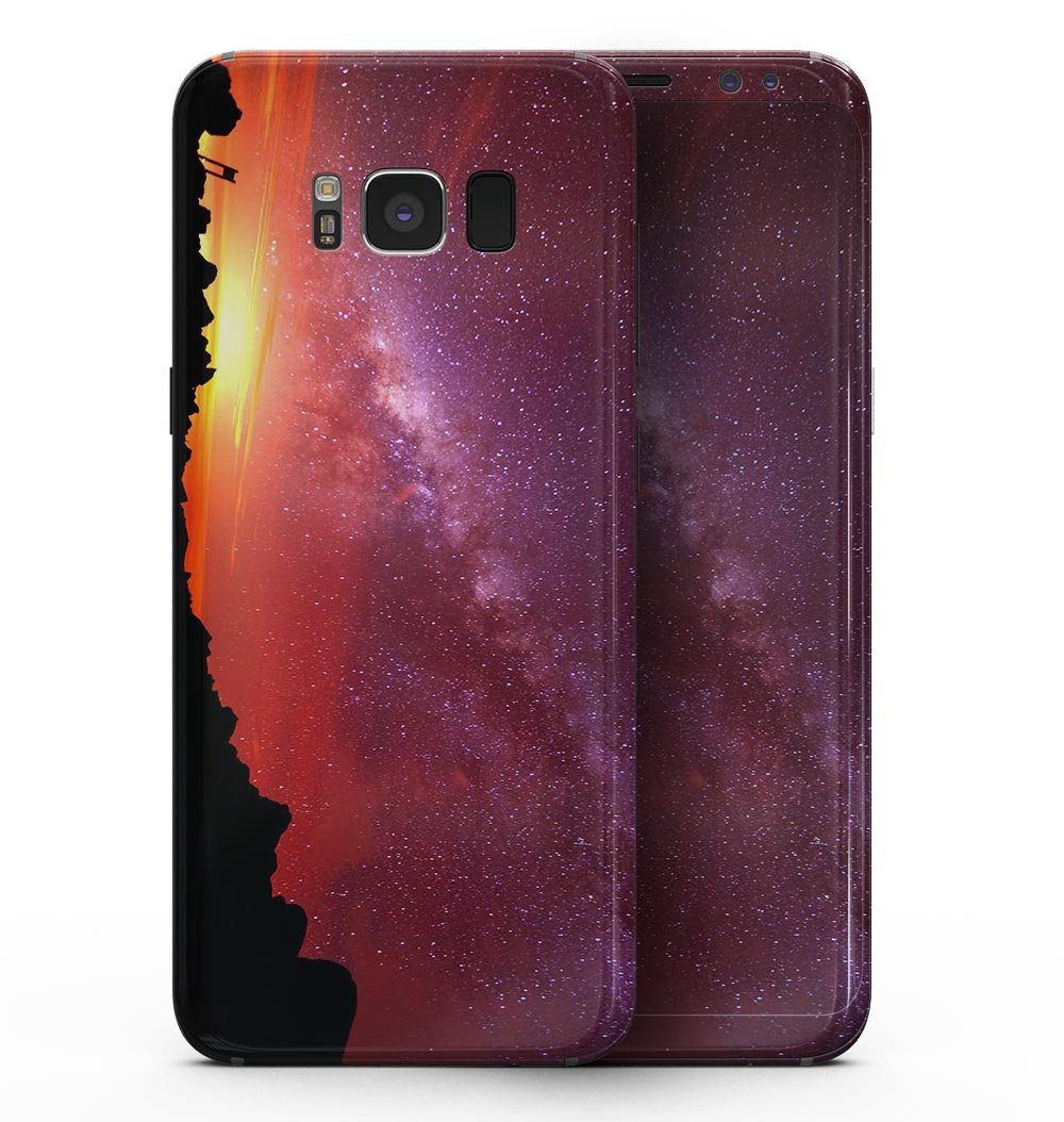 Samsung Galaxy S8 with Beautiful Milky Way Sunset skin, showcasing vibrant cosmic design and sleek fit.