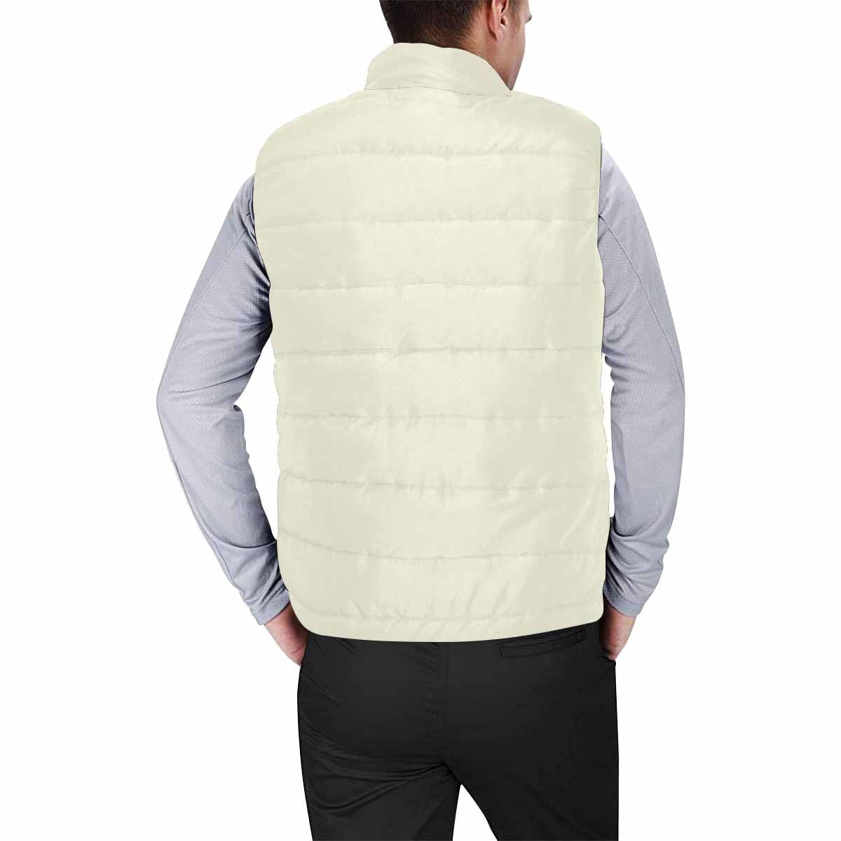 Beige men's padded vest featuring a quilted design and zipper closure, perfect for layering in cool weather.