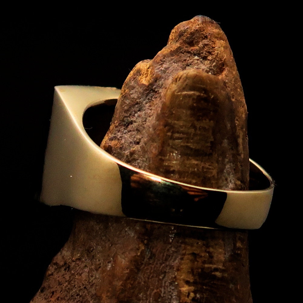 Belgian Flag Ring featuring a square design with the engraved Flag of Belgium, made from polished brass.