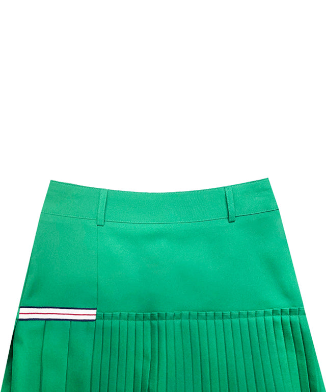 BENECIA 12 Asymmetric Culottes in Green, showcasing unique design and fabric texture.