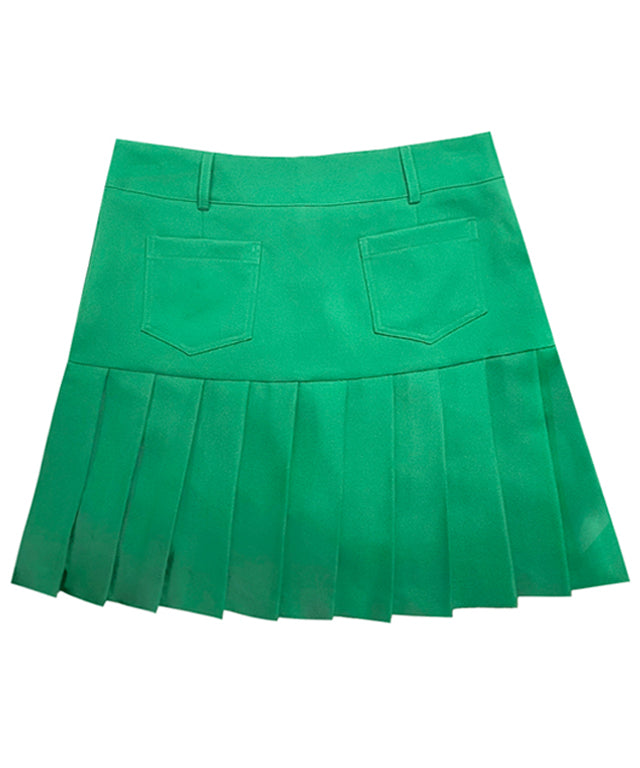 BENECIA 12 Asymmetric Culottes in Green, showcasing unique design and fabric texture.