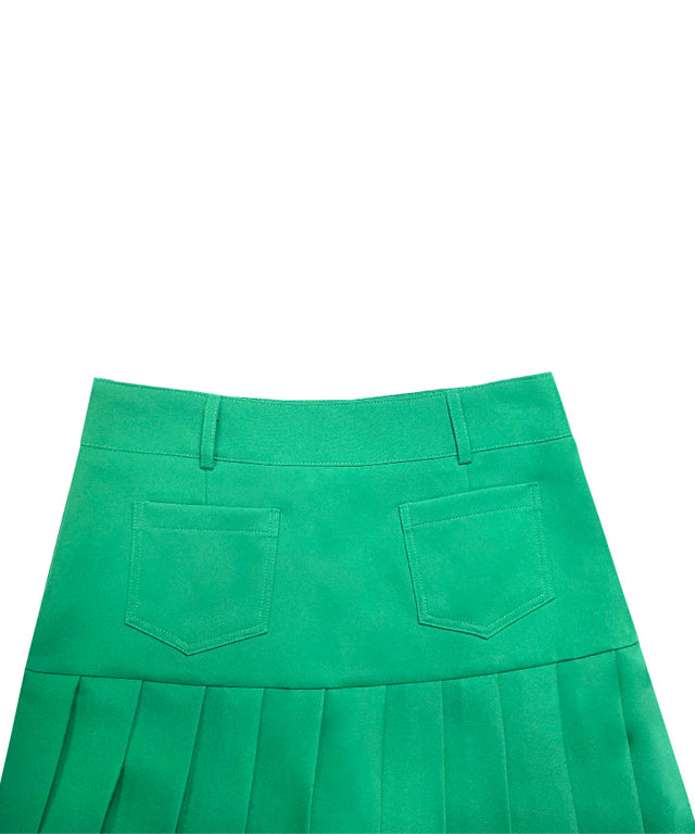 BENECIA 12 Asymmetric Culottes in Green, showcasing unique design and fabric texture.