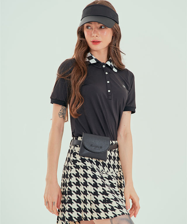 BENECIA 12 Big Hound Check Skirt featuring a pleated design and functional shorts, perfect for spring and fall.