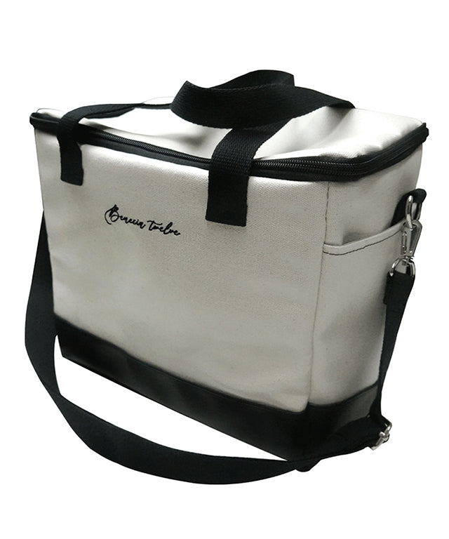 Benecia 12 Canvas Insulated Bag in Black, showcasing its durable coated canvas material and spacious design.